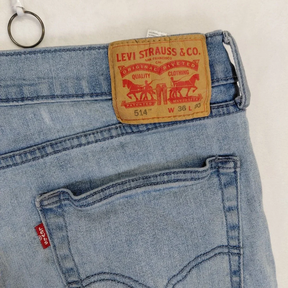 Levis 514 Mens Straight Fit Light Wash Blue Denim Jeans 36x30